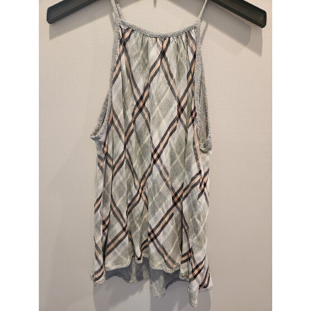 Bella Dahl Anthroplogie Plaid Spaghetti Strap Tank Sz M button closure high low